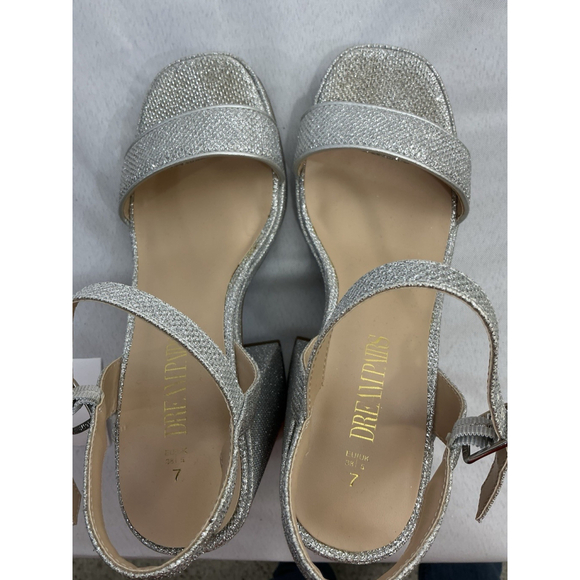 Womans Dream pairs Sandals 7 Ankle Strap Open Toe Block Heel Silver Sparkly - Picture 6 of 8